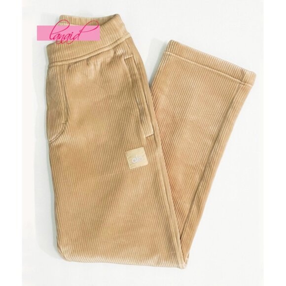 Alo Velour Baller Pant Sand Dune Corduroy Thick Soft Ribbed Plush Sweats Joggers - Picture 6 of 8